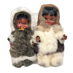 Vintage indigenous  Alaskan Doll Couple with Fur & Leather outfits Set Of 2 11”
